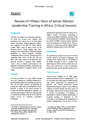 Review of Fifteen Years of Senior Mission Leadership Training in Africa : Critical Lessons