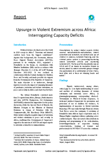 Upsurge in Violent Extremism across Africa : Interrogating Capacity Deficits 2021